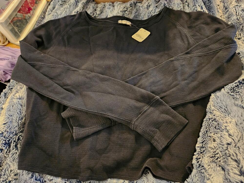 Free People We The Free Jess Long Sleeve Thermal Top Black L NWT $68